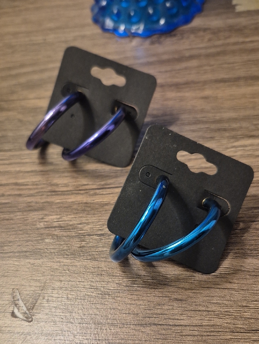 Joan Rivers Metallic Blue and Purple Hoop Earrings